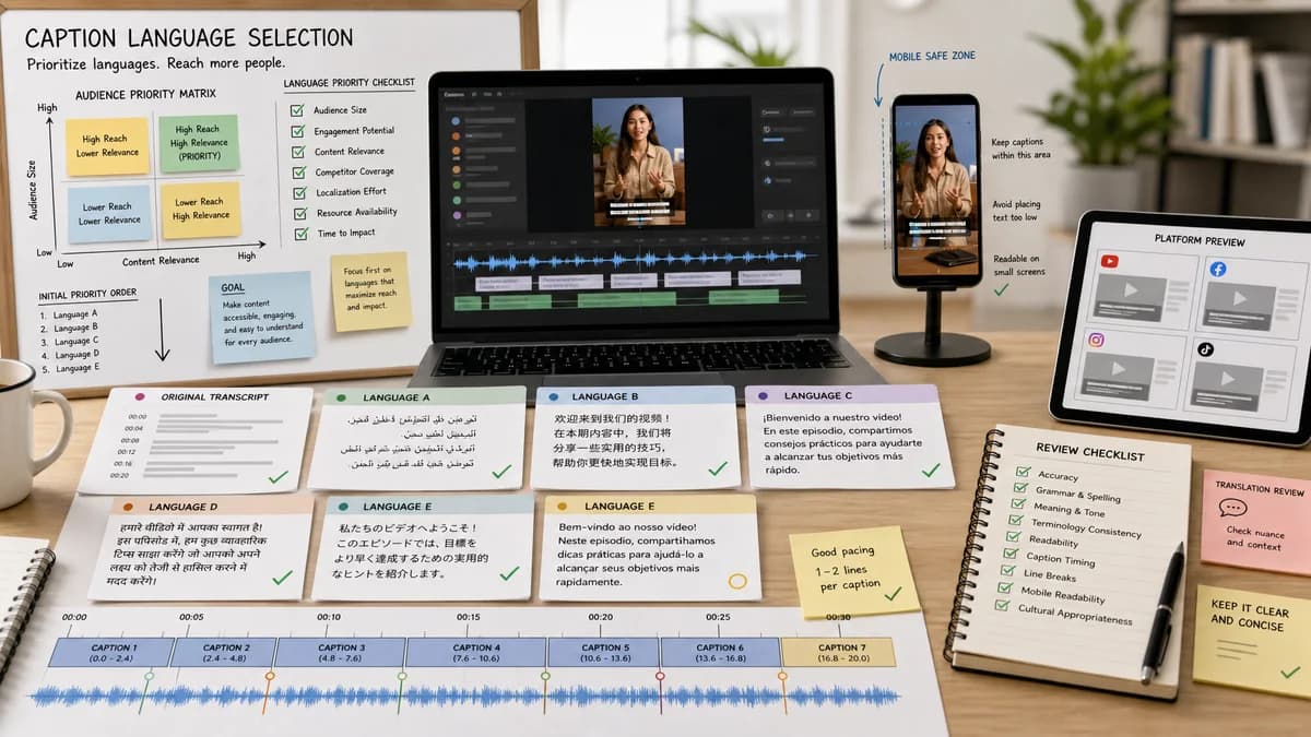Caption Language Selection illustration for caption generator production