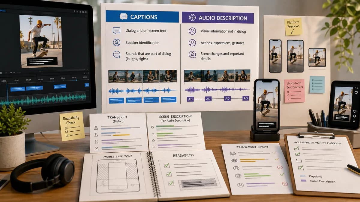 Audio Description vs Captions illustration for caption generator production