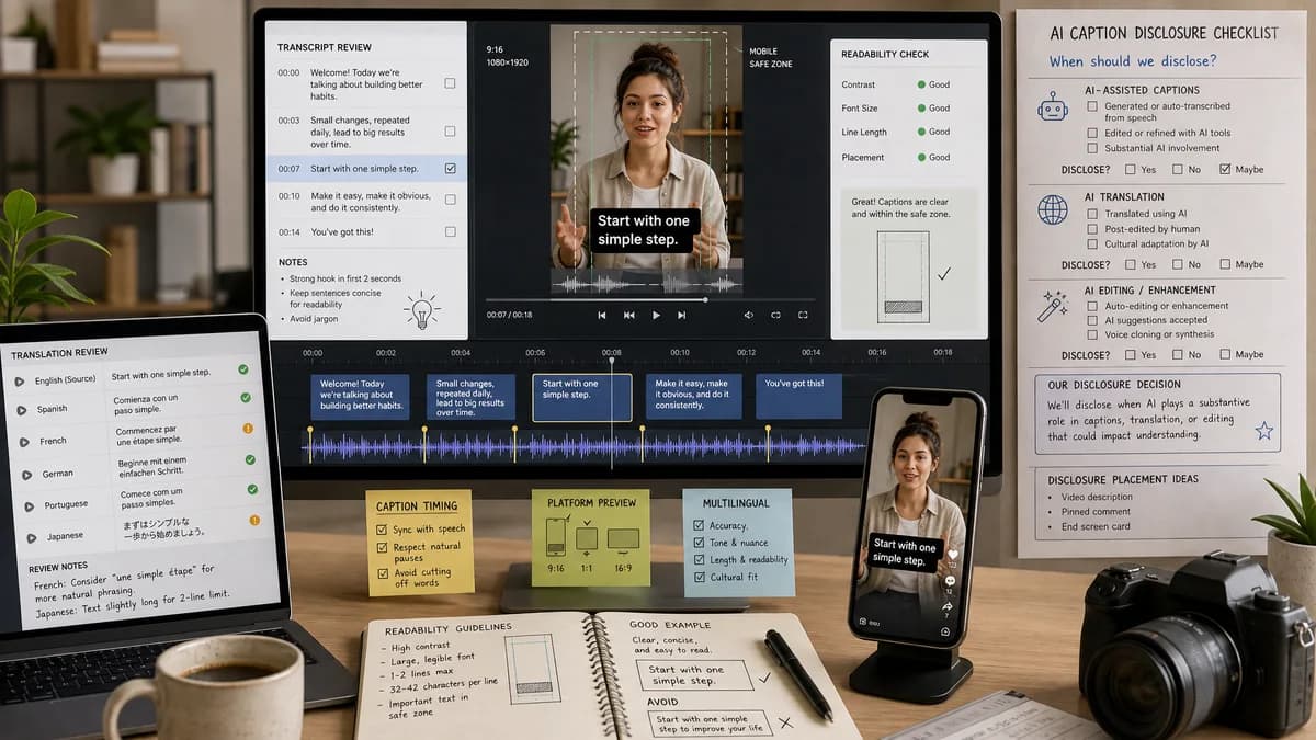 Caption AI Disclosure illustration for caption generator production