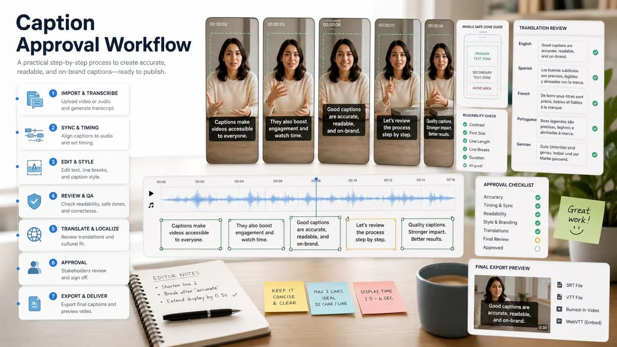 Caption Approval Workflow illustration for caption generator production