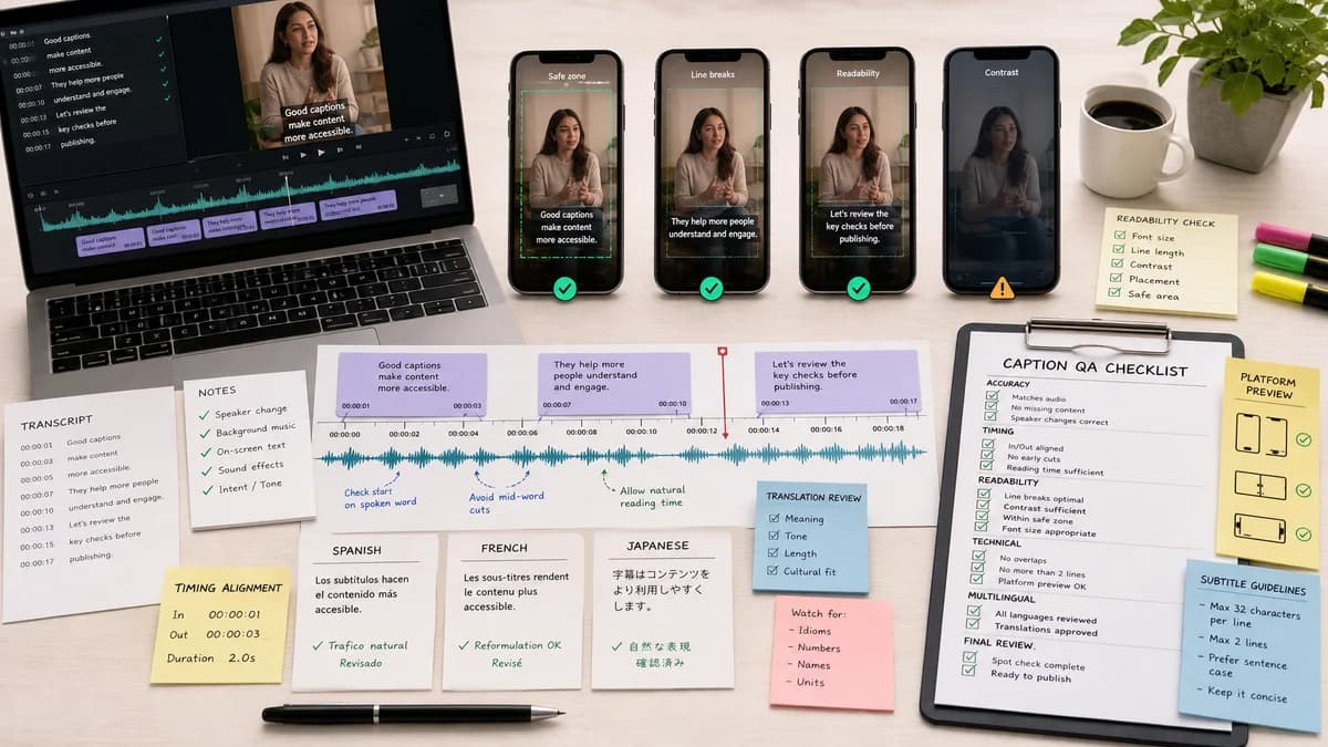 Caption QA Checklist illustration for caption generator production