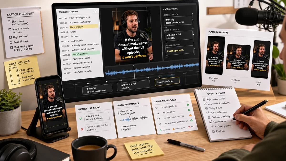 Captions for Podcast Clips illustration for caption generator production