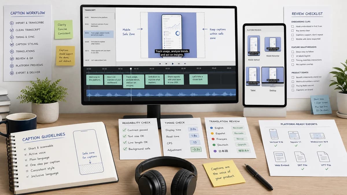 Captions for SaaS Demos illustration for caption generator production