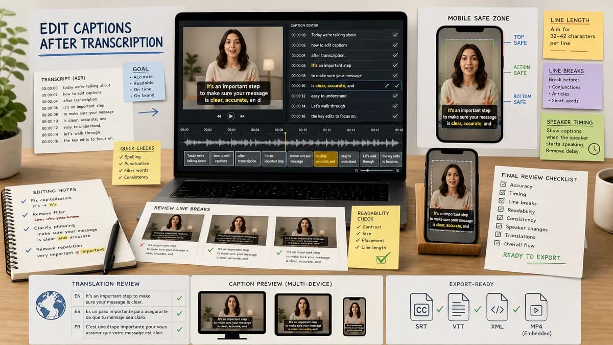 Edit Captions After Transcription illustration for caption generator production