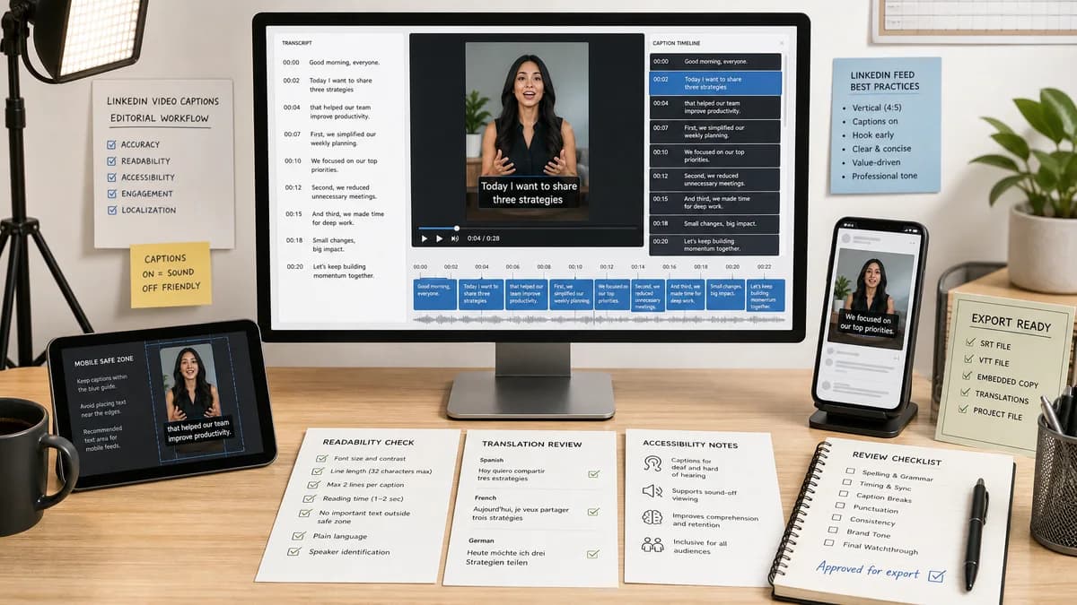 LinkedIn Video Captions illustration for caption generator production