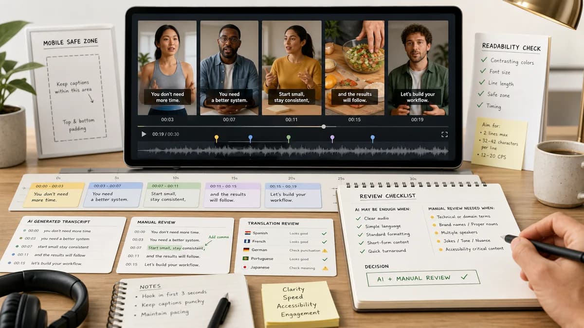Manual vs AI Captions illustration for caption generator production