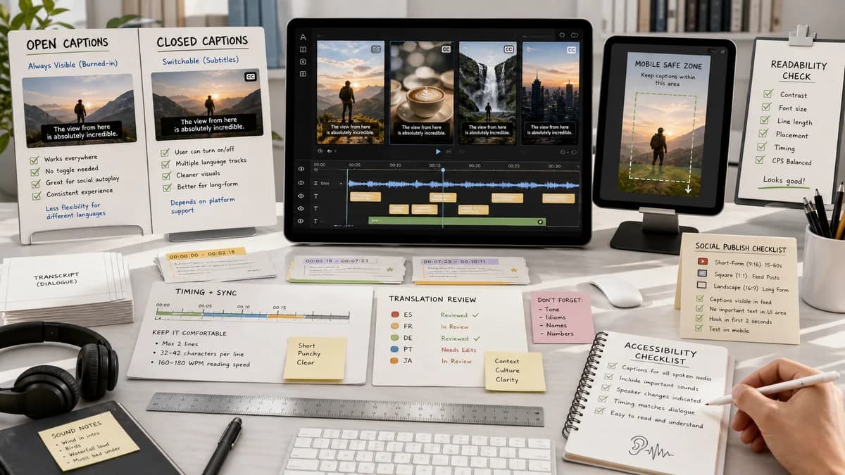 Open Captions vs Closed Captions illustration for caption generator production