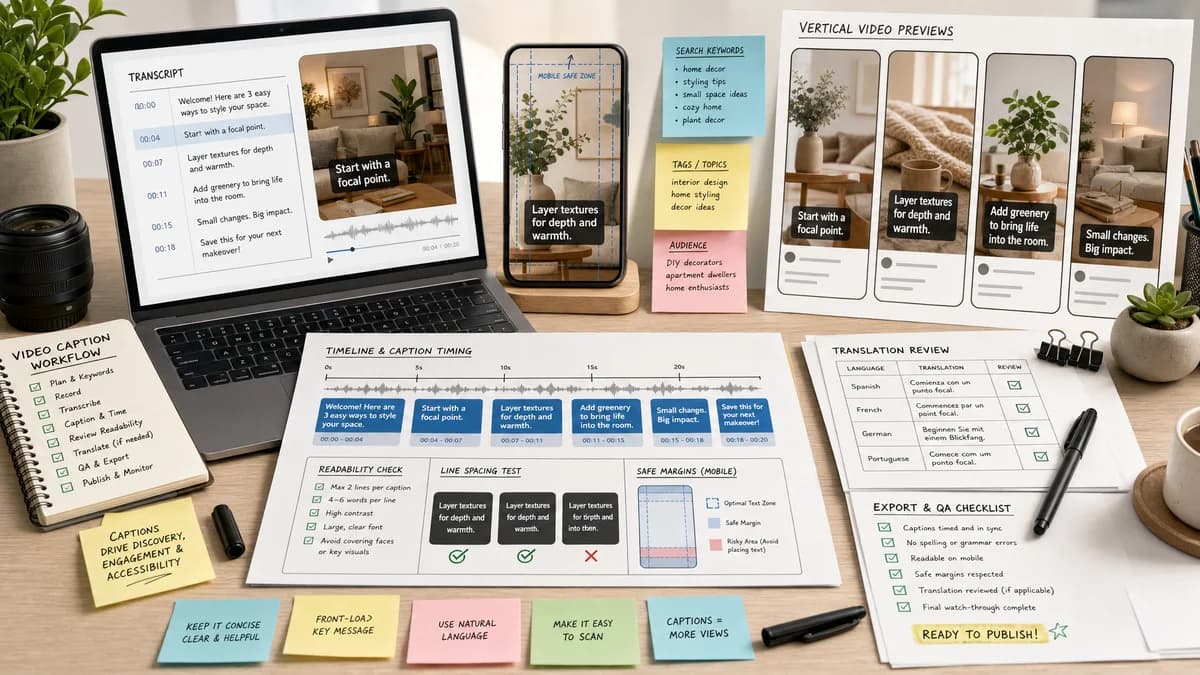 Pinterest Video Captions illustration for caption generator production