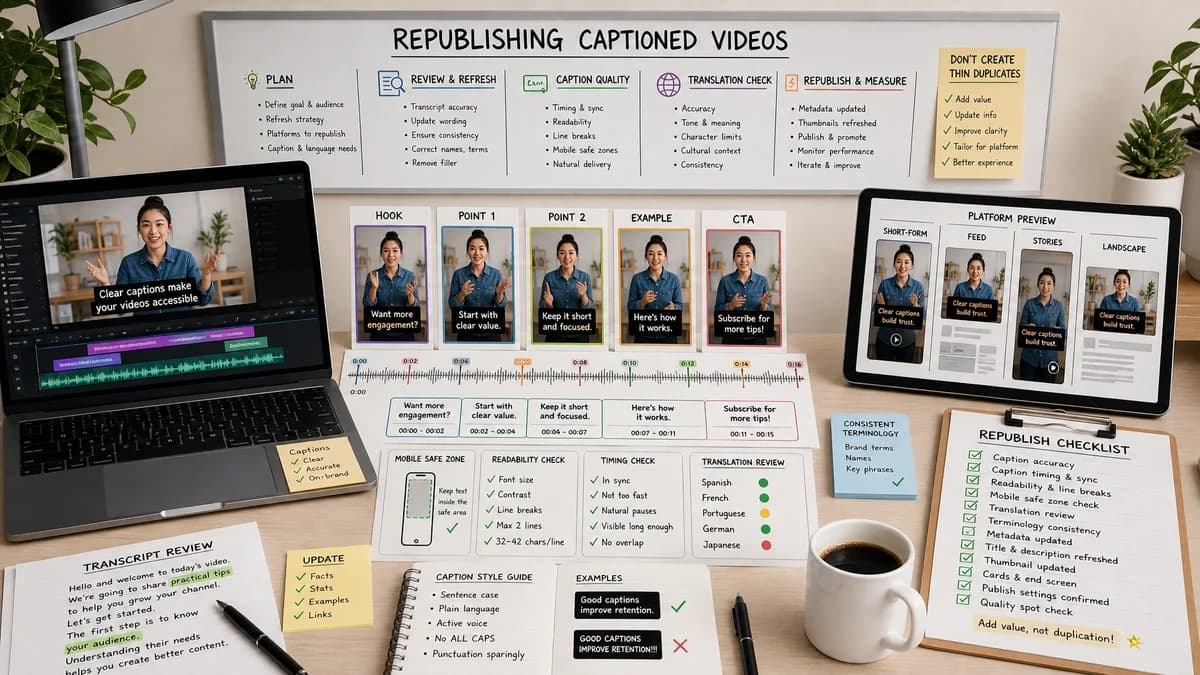 Republishing Captioned Videos illustration for caption generator production