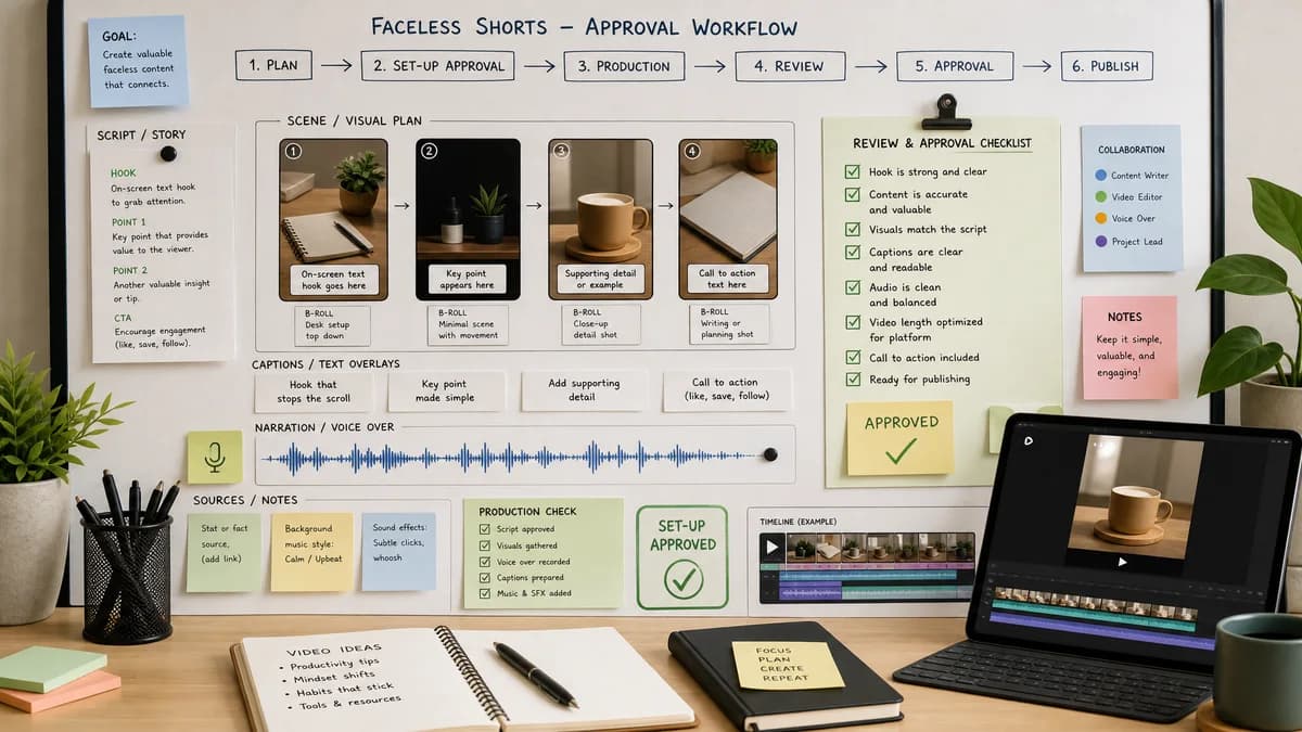Faceless Video Approval Workflow illustration for faceless video production