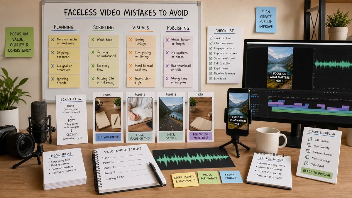 Faceless Video Mistakes to Avoid illustration for faceless video production